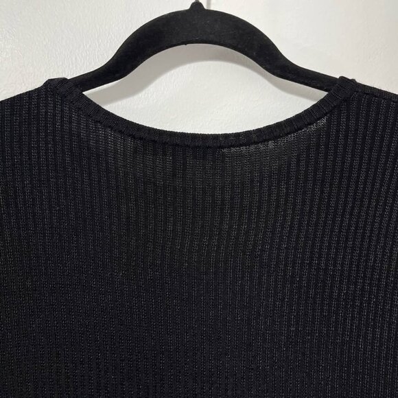 St. John Knits Luxury Black Wool Blend Ribbed Short Sleeve Top [size M] - Picture 6 of 8